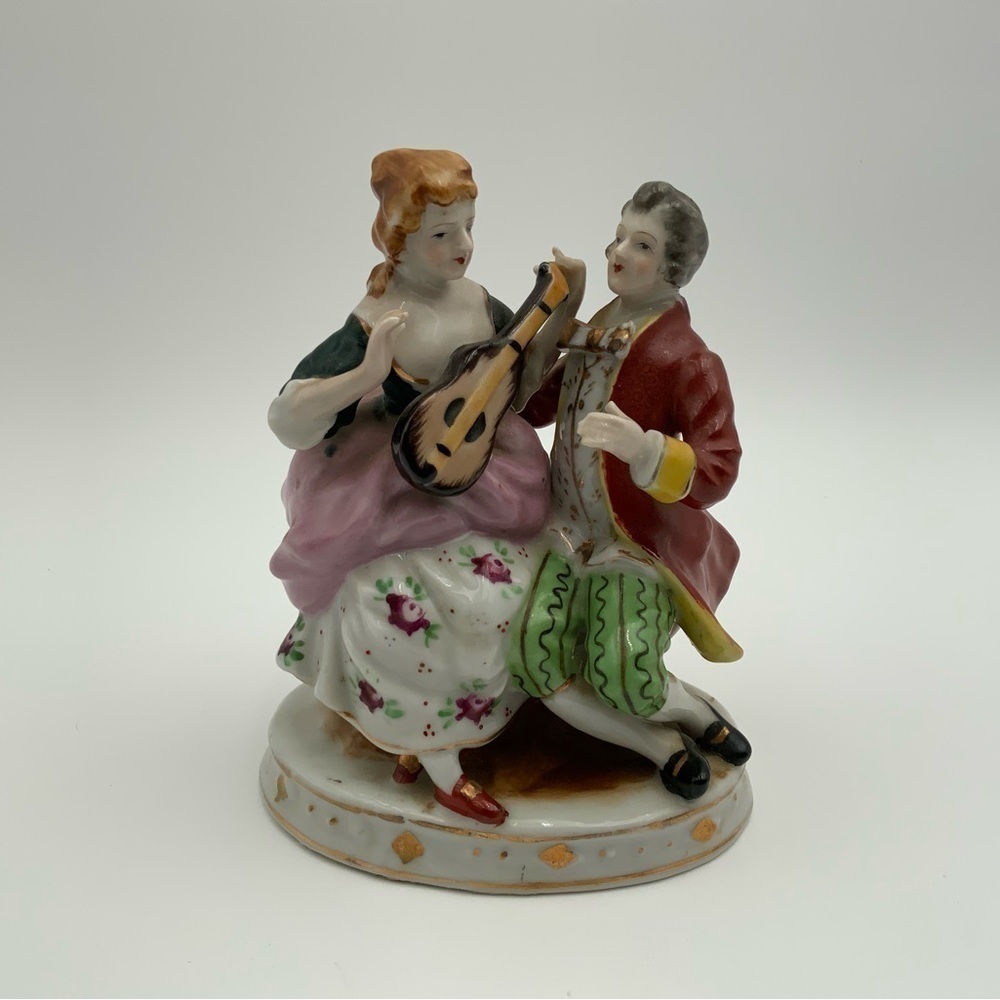 Antique Porcelain Victorian Couple W/Musical Piece Figurine OCCUPIED JAPAN